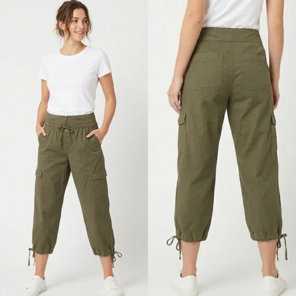 Venus Woman’s Olive Green Cargo Tie-Hem Utility Crop Pants — Size 14 - Picture 1 of 12